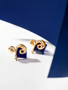 Outhouse  22K Gold-Plated Brass with Lapis Lazuli Aries Zodiac Square Studs