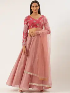 Ethnovog Embroidered Thread Work Semi-Stitched Lehenga & Unstitched Blouse With Dupatta