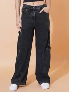 The Roadster Lifestyle Co Cotton High-Rise Flared Cargo Jeans