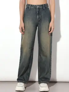 ONLY Women High-Rise Heavy Fade Clean Look Wide Leg Cotton Jeans