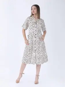 Raus Fashion Women Abstract Printed Crepe A-Line Midi Dress