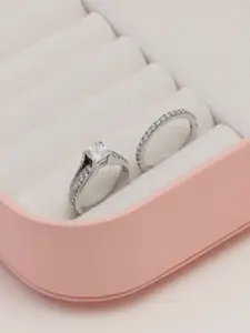 LeCalla Set Of 2 925 Sterling Silver-Plated & Zirconia Studded Adjustable Finger Rings