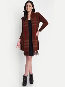 HAUTEMODA Geometric Woven Design Long Sleeves Open Front Woolen Shrug