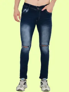 LINARIA Men Classic Slim Fit Low-Rise Slash Knee Heavy Fade Cotton Jeans