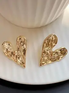 SUBHAGALANKAR Stainless Steel Gold-Plated Heart Shaped Studs