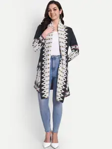 HAUTEMODA Geometric Woven Design Long Sleeves Open Front Woolen Shrug