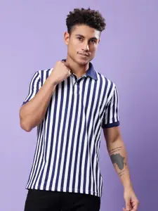 TQH Men Striped Polo Collar Monochrome Dri-FIT Pockets T-shirt