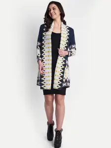 HAUTEMODA Geometric Woven Design Long Sleeves Open Front Woolen Shrug