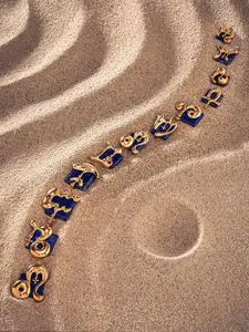 Outhouse 22K Gold-Plated Brass With Lapis Lazuli Gemini Zodiac Square Studs Earrings