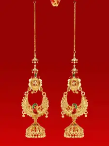 Anouk Gold-Plated Artificial Beaded Dome Shaped South Indian Temple Jhumkas