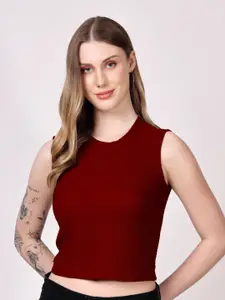 TQH Solid Round Neck Crop Tank Top