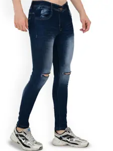 LINARIA Men Classic Skinny Fit Low-Rise Slash Knee Heavy Fade Jeans