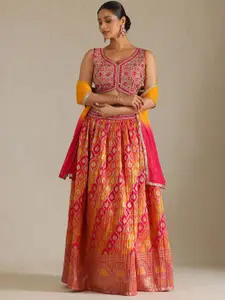 Soch Floral Embellished Mirror Work Ready to Wear Art Silk Lehenga With Blouse & Dupatta