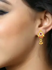 DIVASTRI Gold-Plated Cubic Zirconia Studded Floral Shape Studs