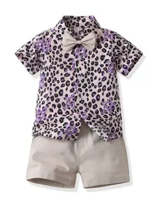 StyleCast x Revolte Boys Printed Shirt Collar Pure Cotton Shirt with Shorts