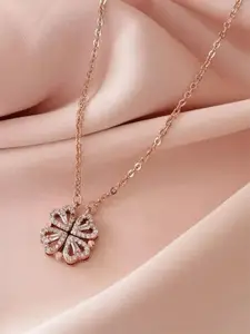 PASU FASHION Rose Gold-Plated Wingy Heart-Shaped Necklace