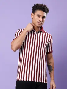 TQH Men Striped Polo Collar Dri-FIT Pockets T-shirt