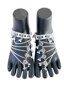 JollyStar Exquisite Set Of 2  Silver-Plated Oxidised Anklet