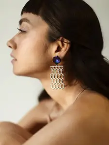 ESME Eagle Gold-Plated Swarovski Crystal Studded Contemporary Drop Earrings