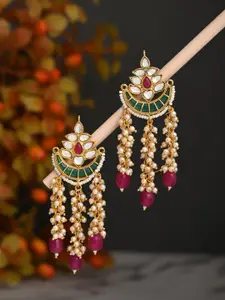 Anvik Gold-Plated Artificial Stones Studded & Beaded Contemporary Temple Chandbalis