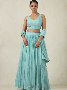 Soch Floral Embellished Mirror Work Ready to Wear Cotton Lehenga With Blouse & Dupatta