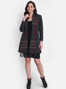 HAUTEMODA Geometric Woven Design Long Sleeves Open Front Woolen Shrug