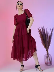 Raiyani Fashion Puff Sleeve Layered Fit & Flare Maxi Dress