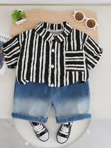 StyleCast x Revolte Boys Striped Pure Cotton Shirt With Shorts