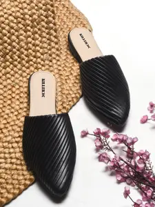 Killer Women Striped Pointed Toe Mules Flats