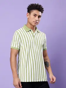 TQH Men Striped Polo Collar Dri-FIT Pockets T-shirt