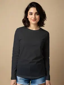 JUNEBERRY Women Black Solid Full Sleeve Cotton T-Shirt