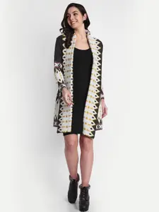 HAUTEMODA Geometric Woven Design Long Sleeves Open Front Woolen Shrug