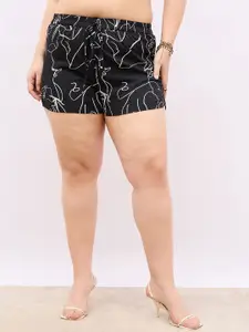 Berrylush Curve Women Plus Size Abstract Printed Regular Fit High-Rise Shorts