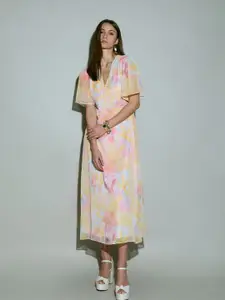 Vero Moda Women  Floral Print Flared Sleeve A-Line Maxi Dress