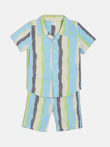 MINI KLUB Boys Striped Half Sleeves Pure Cotton Shirt With Shorts
