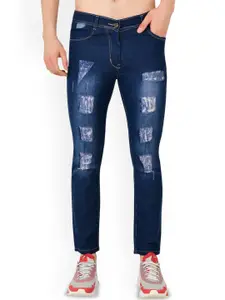 LINARIA Men Classic Tapered Fit Low-Rise Mildly Distressed Light Fade Cotton Jeans