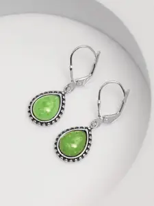 LeCalla 925 Sterling Silver Silver-Plated Stones Studded Teardrop Shaped Drop Earrings