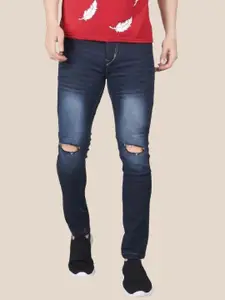 LINARIA Men Cotton Classic Slim Fit Mid-Rise Slash Knee Heavy Fade Jeans