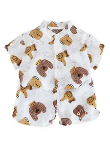 StyleCast x Revolte Boys Animal Printed Mandarin Collar Pure Cotton Shirt With Shorts