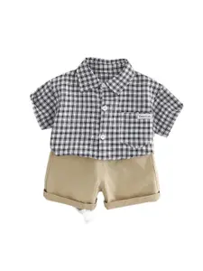 StyleCast x Revolte Boys Checked Pure Cotton Shirt With Shorts