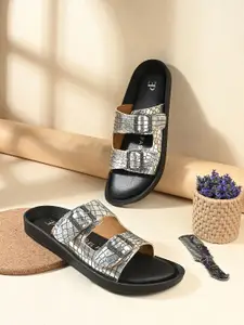 El Paso Women Synthetic Leather Open Toe Flats With Buckles