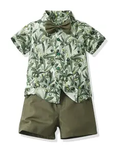 StyleCast x Revolte Boys Floral Printed Pure Cotton Shirt Collar Shirt with Shorts