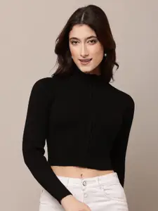 NoBarr Women Ribbed Crop Front-Open Sweaters