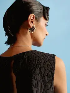 ESME Old Daisy Rhodium-Plated Swarovski Crystal Studded Contemporary Drop Earrings