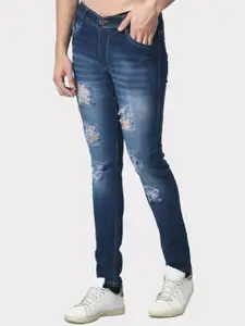 Linaria Men Classic Slim Fit Mid-Rise Highly Distressed Jeans