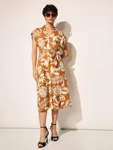 ONLY Women Floral Print Shirt Collar Short Sleeves Shirt Midi Dress