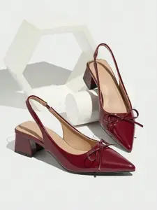 PURPLEHUNT Women Pointed Toe PU Block Pumps with Bows