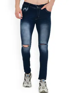 LINARIA Men Cotton Classic Slim Fit Slash Knee Low-Rise Heavy Fade Jeans