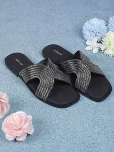 Mochi Women Striped One Toe Flats