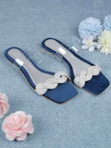 Mochi Women Printed Open Toe Flats with Bows